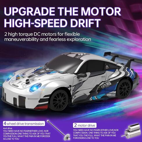1:64 Scale Cartoon RC Drift Car مع مصابيح LED ذات 6 ألوان و Boost الفوري-Type-C Charge ، 2.4 جيجا هرتز التحكم عن بُعد ، أوضاع الانجراف القابلة للتعديل-Racer Mini Racer Interactive Mini Light in Kuwait