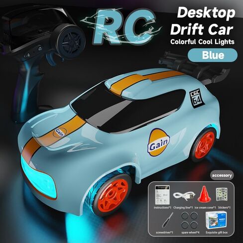 1:64 Scale Cartoon RC Drift Car مع مصابيح LED ذات 6 ألوان و Boost الفوري-Type-C Charge ، 2.4 جيجا هرتز التحكم عن بُعد ، أوضاع الانجراف القابلة للتعديل-Racer Mini Racer Interactive Mini Light in Kuwait