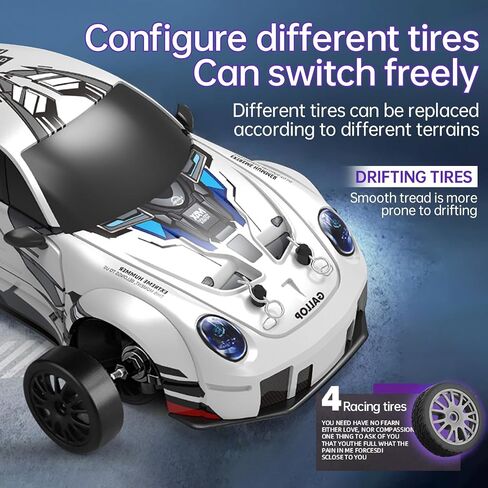 1:64 Scale Cartoon RC Drift Car مع مصابيح LED ذات 6 ألوان و Boost الفوري-Type-C Charge ، 2.4 جيجا هرتز التحكم عن بُعد ، أوضاع الانجراف القابلة للتعديل-Racer Mini Racer Interactive Mini Light in Kuwait