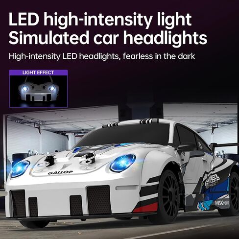 1:64 Scale Cartoon RC Drift Car مع مصابيح LED ذات 6 ألوان و Boost الفوري-Type-C Charge ، 2.4 جيجا هرتز التحكم عن بُعد ، أوضاع الانجراف القابلة للتعديل-Racer Mini Racer Interactive Mini Light in Kuwait