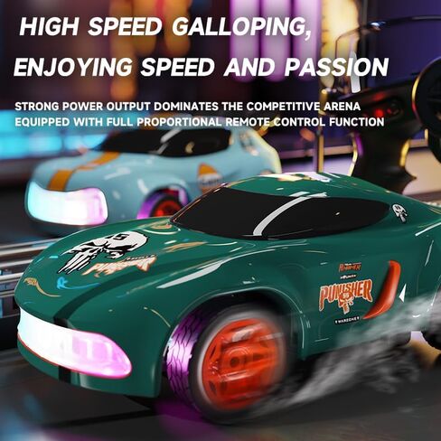 1:64 Scale Cartoon RC Drift Car مع مصابيح LED ذات 6 ألوان و Boost الفوري-Type-C Charge ، 2.4 جيجا هرتز التحكم عن بُعد ، أوضاع الانجراف القابلة للتعديل-Racer Mini Racer Interactive Mini Light in Kuwait