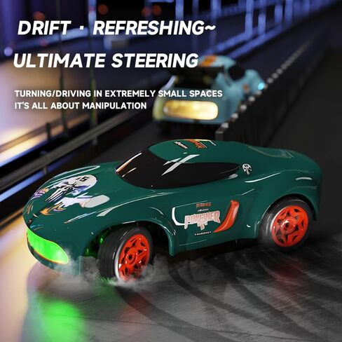 1:64 Scale Cartoon RC Drift Car مع مصابيح LED ذات 6 ألوان و Boost الفوري-Type-C Charge ، 2.4 جيجا هرتز التحكم عن بُعد ، أوضاع الانجراف القابلة للتعديل-Racer Mini Racer Interactive Mini Light in Kuwait