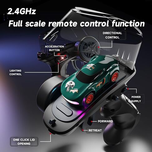 1:64 Scale Cartoon RC Drift Car مع مصابيح LED ذات 6 ألوان و Boost الفوري-Type-C Charge ، 2.4 جيجا هرتز التحكم عن بُعد ، أوضاع الانجراف القابلة للتعديل-Racer Mini Racer Interactive Mini Light in Kuwait