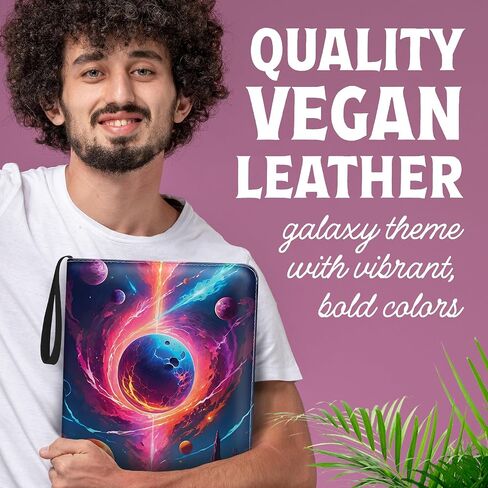 Premium Sports Card Trading Binder, Galaxy Design with Planets, Mountains & Fire, PU Leather, 900 Card Capacity, 50 Double Sided 9 Pocket Sleeves, 3 Ring Metal Binder, Zipper & Handle in Saudi Arabia