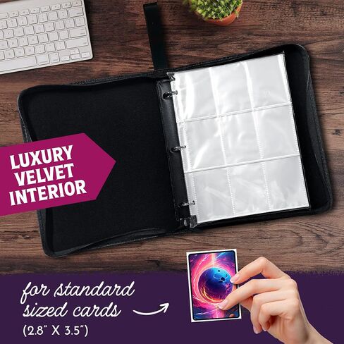 Premium Sports Card Trading Binder, Galaxy Design with Planets, Mountains & Fire, PU Leather, 900 Card Capacity, 50 Double Sided 9 Pocket Sleeves, 3 Ring Metal Binder, Zipper & Handle in Saudi Arabia