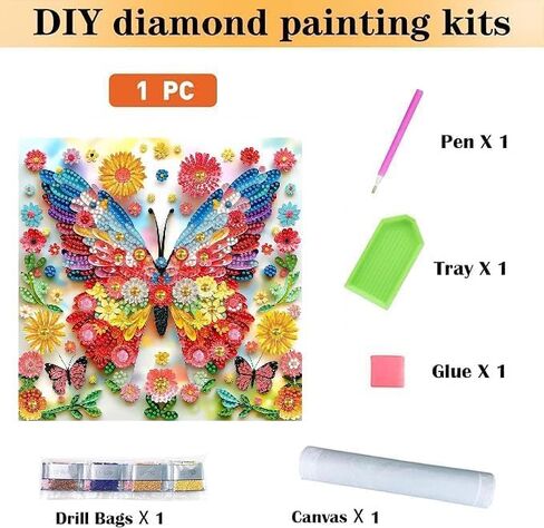 Craftcraze Diamond Painting مجموعات البالغين ، مجموعات فن الماس للمبتدئين ، فراشة DIY Full Drill Diamond Paint in Kuwait