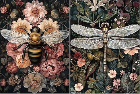 2 Pack Diamond Painting Kits for Adults,Dragonfly Bee Diamond Art Kits for Adults, DIY 5D Diamond Painting Kits for Beginners Home Wall Decor 12x16inch in Kuwait