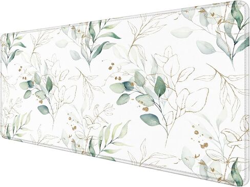 Sage Green Green Eucalyptus لوحة فأر كبيرة 31.5x15.7 بوصة ، وذهب وبيضاء أوراق مكتب كمبيوتر موسى كبير موسباد للوحة المفاتيح والماوس ، وملحقات المكتب الأخضر in Saudi Arabia