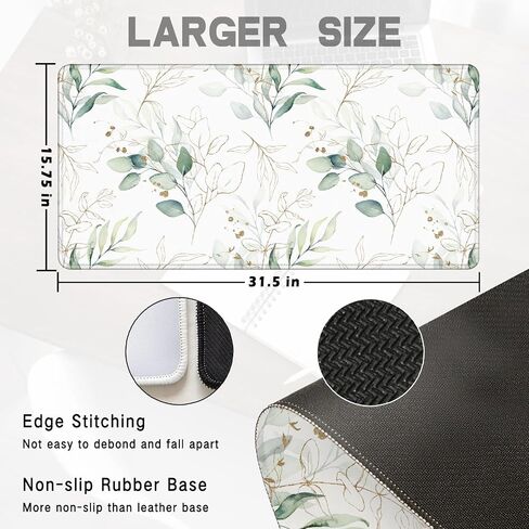 Sage Green Green Eucalyptus لوحة فأر كبيرة 31.5x15.7 بوصة ، وذهب وبيضاء أوراق مكتب كمبيوتر موسى كبير موسباد للوحة المفاتيح والماوس ، وملحقات المكتب الأخضر in Saudi Arabia