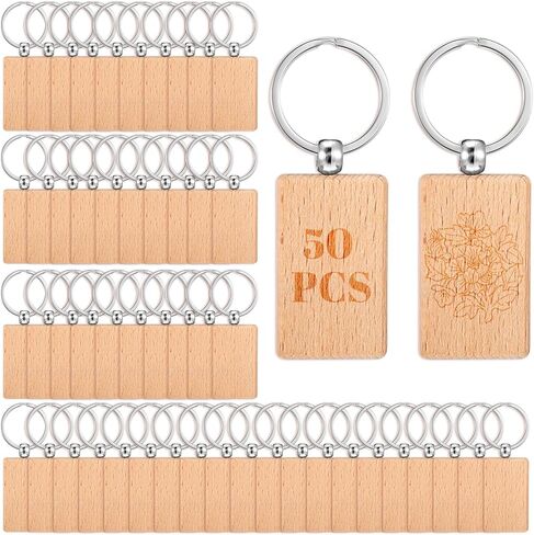 50 PCS فراغات مفاتيح خشبية ، نقش ليزر سلسلة مفاتيح سلسلة مفاتيح المستطيل الفارغ الفارغ الفار in Kuwait
