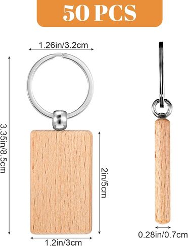 50 PCS فراغات مفاتيح خشبية ، نقش ليزر سلسلة مفاتيح سلسلة مفاتيح المستطيل الفارغ الفارغ الفار in Kuwait