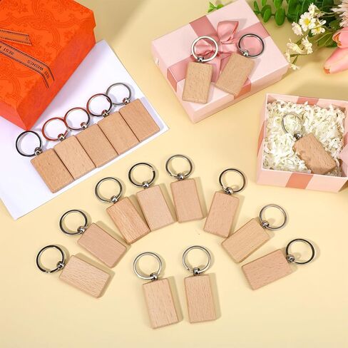 50 PCS فراغات مفاتيح خشبية ، نقش ليزر سلسلة مفاتيح سلسلة مفاتيح المستطيل الفارغ الفارغ الفار in Kuwait