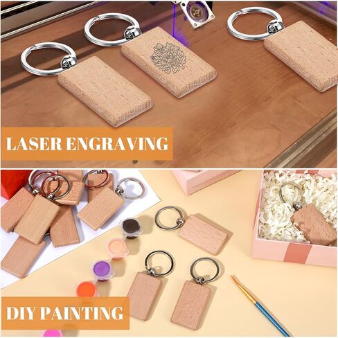 50 PCS فراغات مفاتيح خشبية ، نقش ليزر سلسلة مفاتيح سلسلة مفاتيح المستطيل الفارغ الفارغ الفار in Kuwait