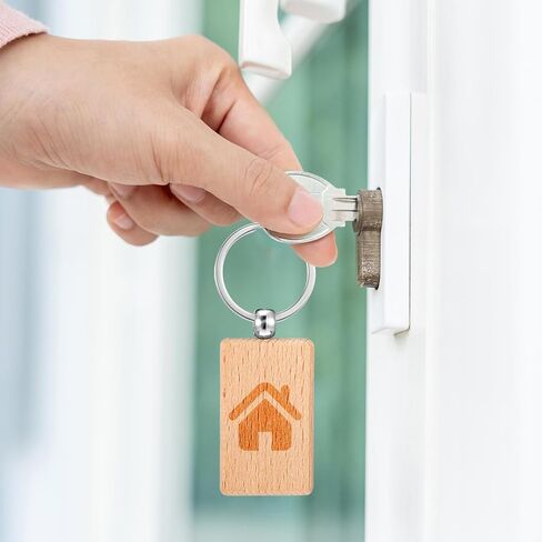 50 PCS فراغات مفاتيح خشبية ، نقش ليزر سلسلة مفاتيح سلسلة مفاتيح المستطيل الفارغ الفارغ الفار in Kuwait