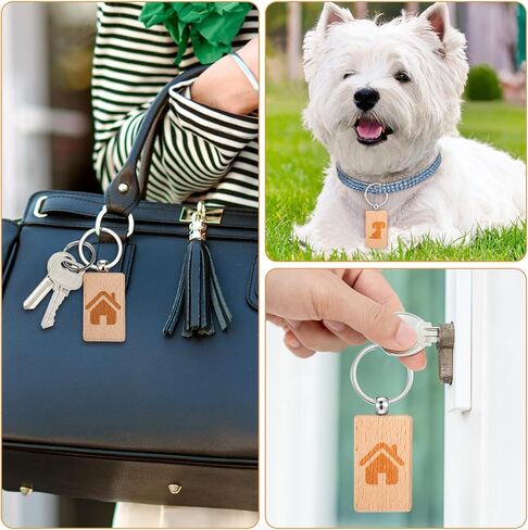 50 PCS فراغات مفاتيح خشبية ، نقش ليزر سلسلة مفاتيح سلسلة مفاتيح المستطيل الفارغ الفارغ الفار in Kuwait