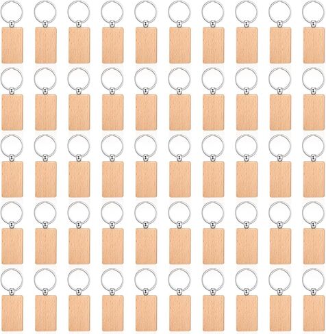 50 PCS فراغات مفاتيح خشبية ، نقش ليزر سلسلة مفاتيح سلسلة مفاتيح المستطيل الفارغ الفارغ الفار in Kuwait