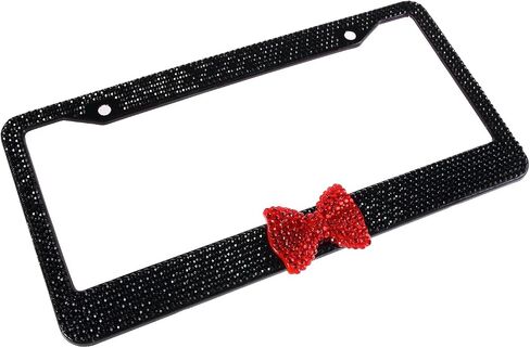Fashion Premium Handmade Crystal License Plate Frames,Waterproof Bling License Plate Covers,US Universal Rhinestone License Plate Holder for Women(1 Frame,Black Frame Black Bowknot) in Kuwait