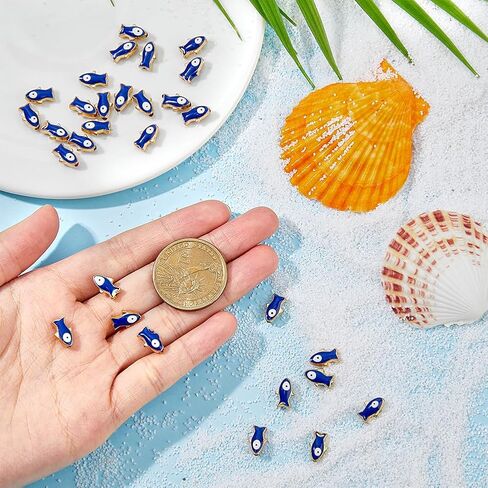 Dicosmetic 30pcs السمكة حبات سبيكة سبيكة المينا الأسماك الزرقاء حبات الذهب مطلي بالسحر الأسماك الصغيرة مرتفعة ، ملحقات مجوهرات صغيرة السمك الصغيرة لصنع المجوهر in Saudi Arabia