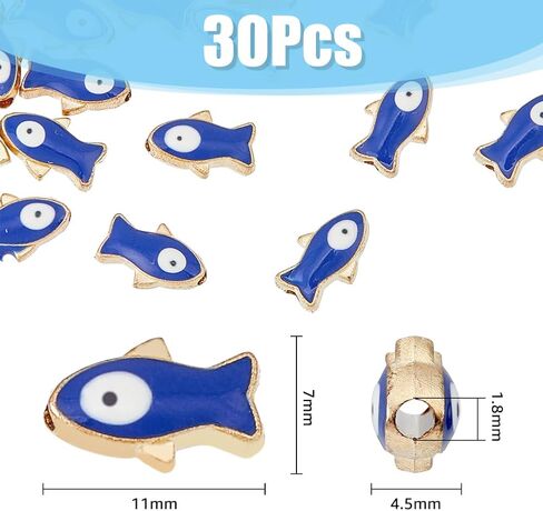 Dicosmetic 30pcs السمكة حبات سبيكة سبيكة المينا الأسماك الزرقاء حبات الذهب مطلي بالسحر الأسماك الصغيرة مرتفعة ، ملحقات مجوهرات صغيرة السمك الصغيرة لصنع المجوهر in Saudi Arabia