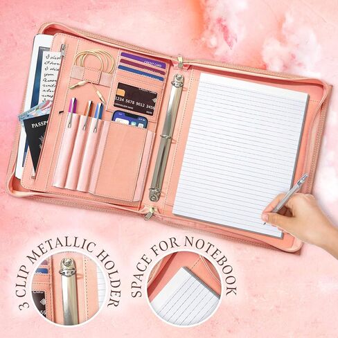 padfolio للنساء مع الابازيم الخارجية ، منظم محفظة ، محفظة جلدية للنساء ، محفظة الأعمال للنساء ، موثق padfolio مع الجيب اللوحي وحامل وسادة قانوني in Saudi Arabia