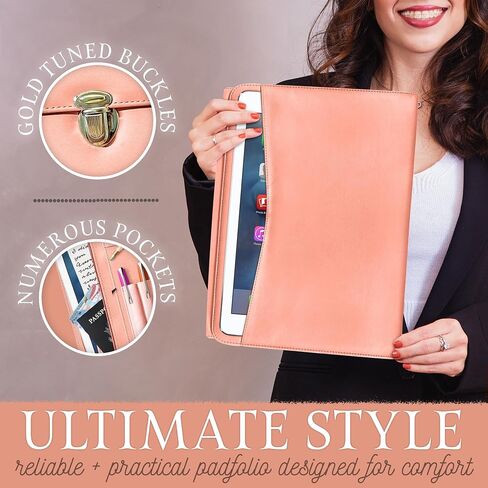 padfolio للنساء مع الابازيم الخارجية ، منظم محفظة ، محفظة جلدية للنساء ، محفظة الأعمال للنساء ، موثق padfolio مع الجيب اللوحي وحامل وسادة قانوني in Saudi Arabia
