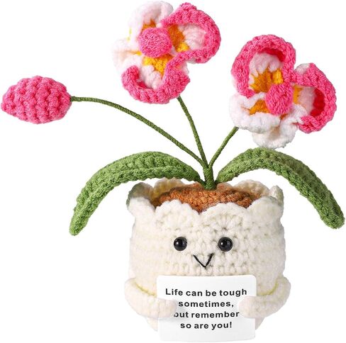 Positive Orchid, Crochet Orchid Flower Emotional Doll Support Crochet Plant with Positive Message Card for Motivational Gift Home Office Decor Back to School Gift(White & Pink) in Saudi Arabia