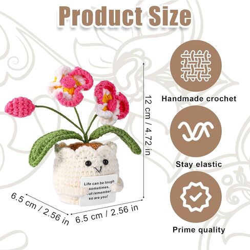 Positive Orchid, Crochet Orchid Flower Emotional Doll Support Crochet Plant with Positive Message Card for Motivational Gift Home Office Decor Back to School Gift(White & Pink) in Saudi Arabia