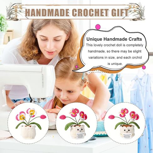 Positive Orchid, Crochet Orchid Flower Emotional Doll Support Crochet Plant with Positive Message Card for Motivational Gift Home Office Decor Back to School Gift(White & Pink) in Saudi Arabia