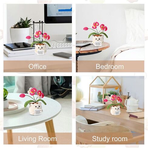 Positive Orchid, Crochet Orchid Flower Emotional Doll Support Crochet Plant with Positive Message Card for Motivational Gift Home Office Decor Back to School Gift(White & Pink) in Saudi Arabia