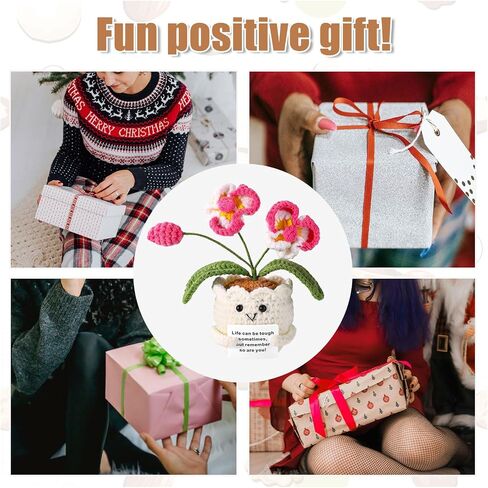Positive Orchid, Crochet Orchid Flower Emotional Doll Support Crochet Plant with Positive Message Card for Motivational Gift Home Office Decor Back to School Gift(White & Pink) in Saudi Arabia