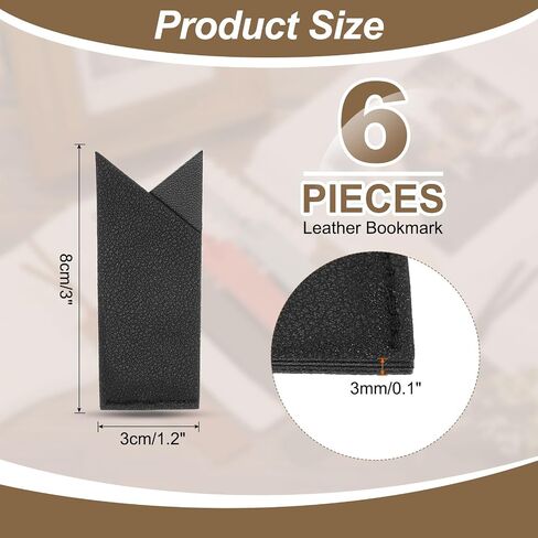 uxcell 6 Pcs Leather Bookmark, Classic Stitched Bookmarks Page Marker for Book Reading Book Lovers Reader Writers Accessories for Men Women Teachers, Black in Saudi Arabia