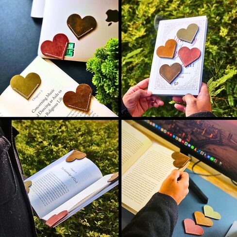 Genuine Leather Heart Bookmarks,4pcs Set Real leatehr Cute Corner Page Book Marks for Kids Women Book Accessories for Reading Lovers Teacher Handmade Gifts for School Office Home Supplies in Saudi Arabia