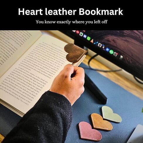 Genuine Leather Heart Bookmarks,4pcs Set Real leatehr Cute Corner Page Book Marks for Kids Women Book Accessories for Reading Lovers Teacher Handmade Gifts for School Office Home Supplies in Saudi Arabia