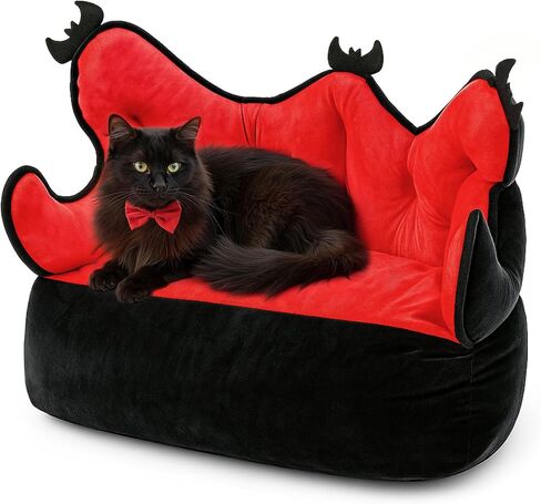 سرير القط ، قناة قوطية قابلة للحيوانات الأليفة سرير 24 بوصة للقطط الداخلية ، أريكة الحيوانات الأليفة ، أسرة الكلاب القوطية ، ديكورات عيد الهالوين الأسود والأحمر in Kuwait