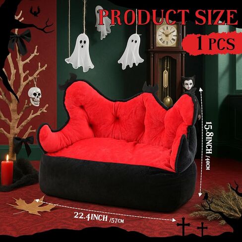 سرير القط ، قناة قوطية قابلة للحيوانات الأليفة سرير 24 بوصة للقطط الداخلية ، أريكة الحيوانات الأليفة ، أسرة الكلاب القوطية ، ديكورات عيد الهالوين الأسود والأحمر in Kuwait