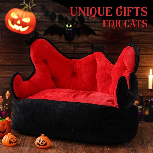 سرير القط ، قناة قوطية قابلة للحيوانات الأليفة سرير 24 بوصة للقطط الداخلية ، أريكة الحيوانات الأليفة ، أسرة الكلاب القوطية ، ديكورات عيد الهالوين الأسود والأحمر in Kuwait
