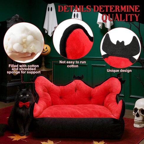 سرير القط ، قناة قوطية قابلة للحيوانات الأليفة سرير 24 بوصة للقطط الداخلية ، أريكة الحيوانات الأليفة ، أسرة الكلاب القوطية ، ديكورات عيد الهالوين الأسود والأحمر in Kuwait