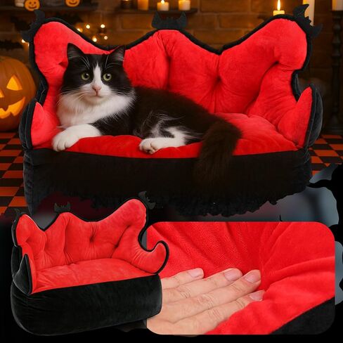 سرير القط ، قناة قوطية قابلة للحيوانات الأليفة سرير 24 بوصة للقطط الداخلية ، أريكة الحيوانات الأليفة ، أسرة الكلاب القوطية ، ديكورات عيد الهالوين الأسود والأحمر in Kuwait