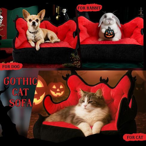 سرير القط ، قناة قوطية قابلة للحيوانات الأليفة سرير 24 بوصة للقطط الداخلية ، أريكة الحيوانات الأليفة ، أسرة الكلاب القوطية ، ديكورات عيد الهالوين الأسود والأحمر in Kuwait