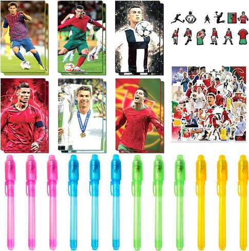 Soccer Theme Party Supplies Set – 12 Invisible Pens, 12 Shoe Buckles & 50 Stickers for Sports Theme Party Decor and Birthday Party Decorations in Saudi Arabia