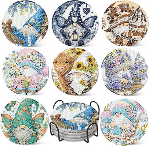 8 PCS Diamond Painting Coasters ، Donuts Diamond Art Coasters مع حامل ، مجموعة أدوات Diamond Art Coasters للهدايا ومنزل المكاتب in Kuwait