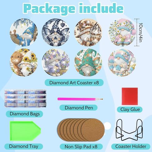 8 PCS Diamond Painting Coasters ، Donuts Diamond Art Coasters مع حامل ، مجموعة أدوات Diamond Art Coasters للهدايا ومنزل المكاتب in Kuwait