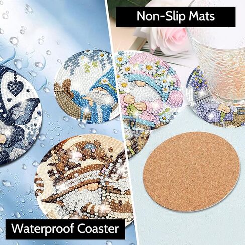 8 PCS Diamond Painting Coasters ، Donuts Diamond Art Coasters مع حامل ، مجموعة أدوات Diamond Art Coasters للهدايا ومنزل المكاتب in Kuwait
