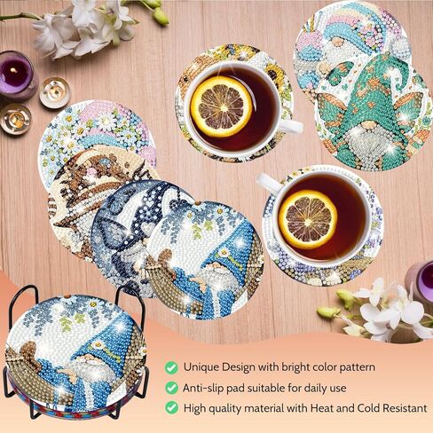 8 PCS Diamond Painting Coasters ، Donuts Diamond Art Coasters مع حامل ، مجموعة أدوات Diamond Art Coasters للهدايا ومنزل المكاتب in Kuwait