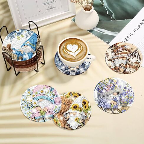 8 PCS Diamond Painting Coasters ، Donuts Diamond Art Coasters مع حامل ، مجموعة أدوات Diamond Art Coasters للهدايا ومنزل المكاتب in Kuwait