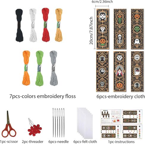 FreeBloss 6 Set Halloween Cross Stitch Stitch Kit Gothic Cross Cross Stitch Kit مجموعة كاملة من التطريز مع تعليمات للبالغين ، موضوع هالوين 11CT 8 "x 2.4" in Saudi Arabia