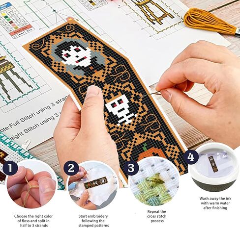 FreeBloss 6 Set Halloween Cross Stitch Stitch Kit Gothic Cross Cross Stitch Kit مجموعة كاملة من التطريز مع تعليمات للبالغين ، موضوع هالوين 11CT 8 "x 2.4" in Saudi Arabia