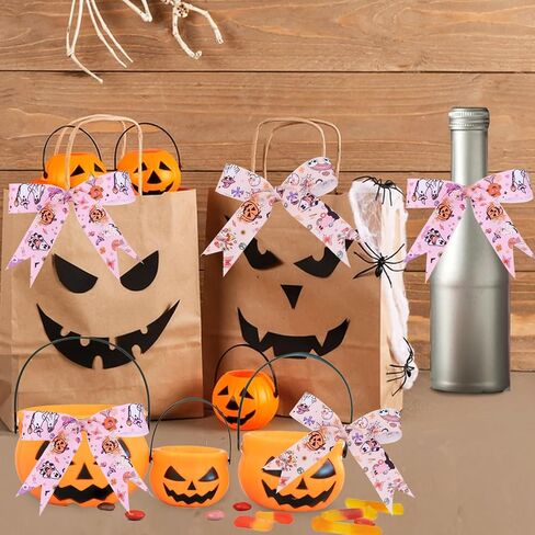 Joymemo 4 Rolls 20 ياردة وردية اللون الأسود Halloween Grosgrain Ribbon للفتيات ، مطبوعة مع Whost Bat Spider Web ، غلاف الهدايا ديكور كعكة الديكور الهالوين تحت عنوان الحفلات لوازم الحفلات in Saudi Arabia
