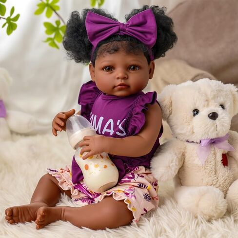 Babeside Reborn Baby Baby Dolls Black Girl - 20 بوصة دمية طفل واقعية مع شعر مجعد ، جسم ناعم الحياة الحقيقية للطفل دمى مع إكسسوارات كاملة للأطفال العمر 3 4 5 6 7 8 9 in Saudi Arabia