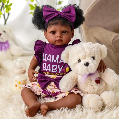 Babeside Reborn Baby Baby Dolls Black Girl - 20 بوصة دمية طفل واقعية مع شعر مجعد ، جسم ناعم الحياة الحقيقية للطفل دمى مع إكسسوارات كاملة للأطفال العمر 3 4 5 6 7 8 9 in Saudi Arabia